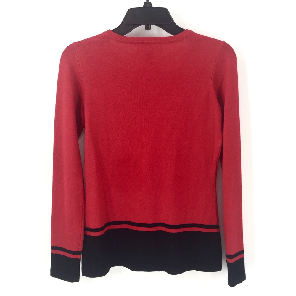 Karen Scott Sweater Red/ Black Fine Gauge Knit - Picture 5 of 7